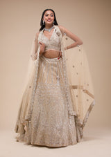 Pink Pearlwork Net Readymade Lehenga