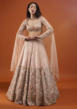 Candy Pink Festive Silver Pink Peony Lehenga Set In Organza With 3D Floral Embroidery