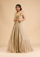 Gold Cutdana Shimmer Readymade Lehenga