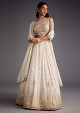 Ivory Embroidered Lehenga Set With Dupatta