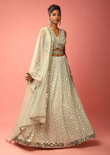 Cloud Grey Lehenga Choli In Georgette With Sequins Embroidered Jaal And Mirror Border