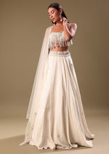 White Lehenga With Embroidered Blouse And Dupatta