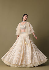 White Embroidered Lehenga And Blouse With Dupatta