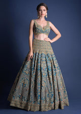 Seaside Blue Lehenga Choli With Heavy Hand Embellished Moroccan And Floral Pattern